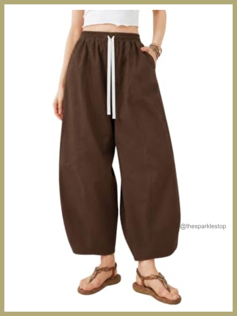 Women's Wide Leg Barrel Pants Drawstring Elastic Waist Cropped Loose Fit